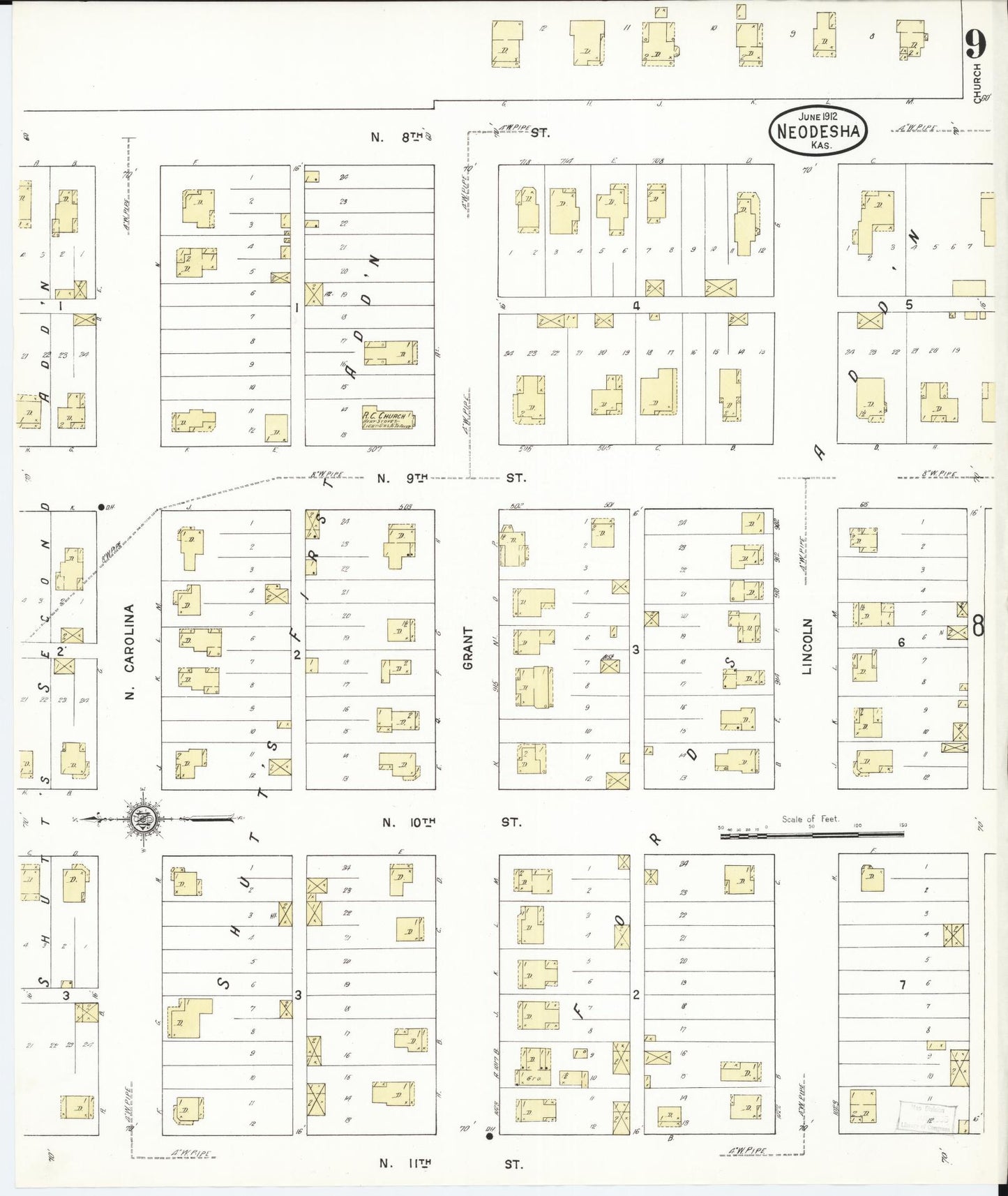 Sanborn Fire Insurance Map from Neodesha, Wilson County, Kansas (1912), Sheet #0009 - Historic Sanborn Fire Insurance Map Print, vintage old map wall art, antique decor, genealogy gift, Kansas Kansas map
