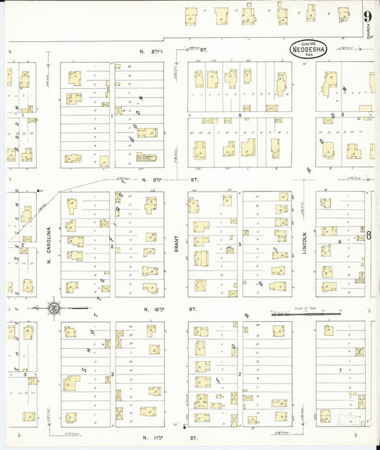 Sanborn Fire Insurance Map from Neodesha, Wilson County, Kansas (1912), Sheet #0009 - Historic Sanborn Fire Insurance Map Print, vintage old map wall art, antique decor, genealogy gift, Kansas Kansas map