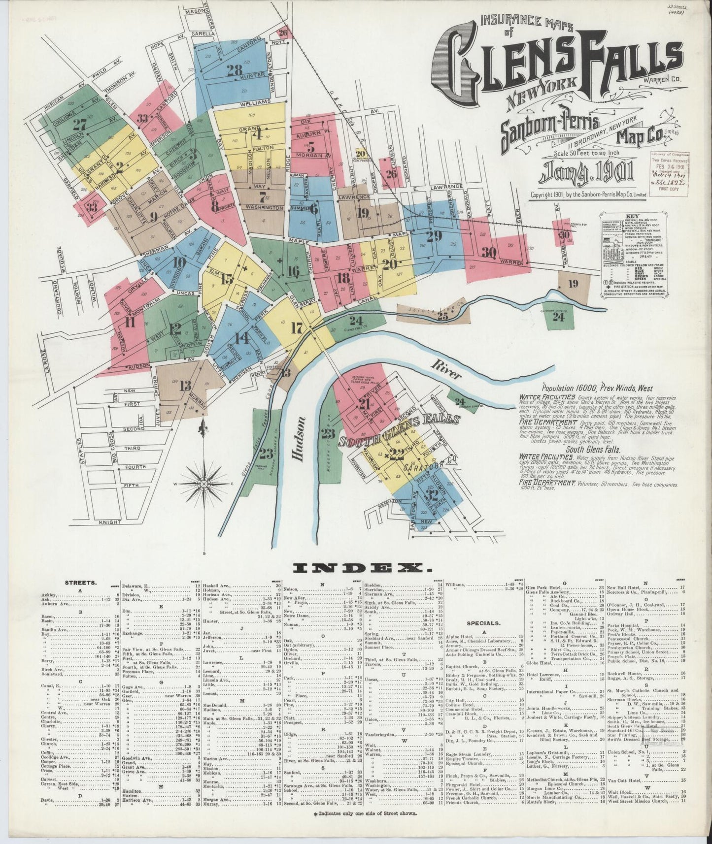 Sanborn Fire Insurance Map from Glens Falls, Warren County, New York. (1901) – Historic Sanborn Fire Insurance Map Print