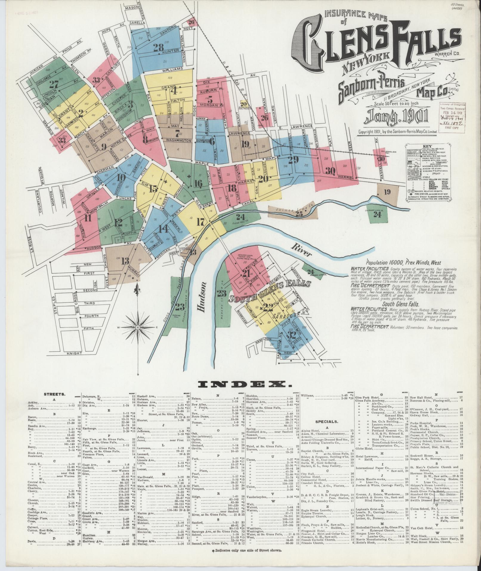 Sanborn Fire Insurance Map from Glens Falls, Warren County, New York. (1901) – Historic Sanborn Fire Insurance Map Print
