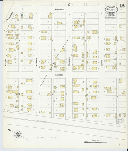 Sanborn Fire Insurance Map from Red Jacket, Houghton County, Michigan (1908), Sheet #0018 - Historic Sanborn Fire Insurance Map Print, vintage old map wall art, antique decor, genealogy gift, Michigan Michigan map