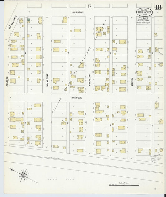 Sanborn Fire Insurance Map from Red Jacket, Houghton County, Michigan (1908), Sheet #0018 - Historic Sanborn Fire Insurance Map Print, vintage old map wall art, antique decor, genealogy gift, Michigan Michigan map
