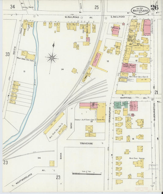 Sanborn Fire Insurance Map from White Plains, Westchester County, New York (1905), Sheet #0026 - Historic Sanborn Fire Insurance Map Print, vintage old map wall art, antique decor, genealogy gift, New York New York map