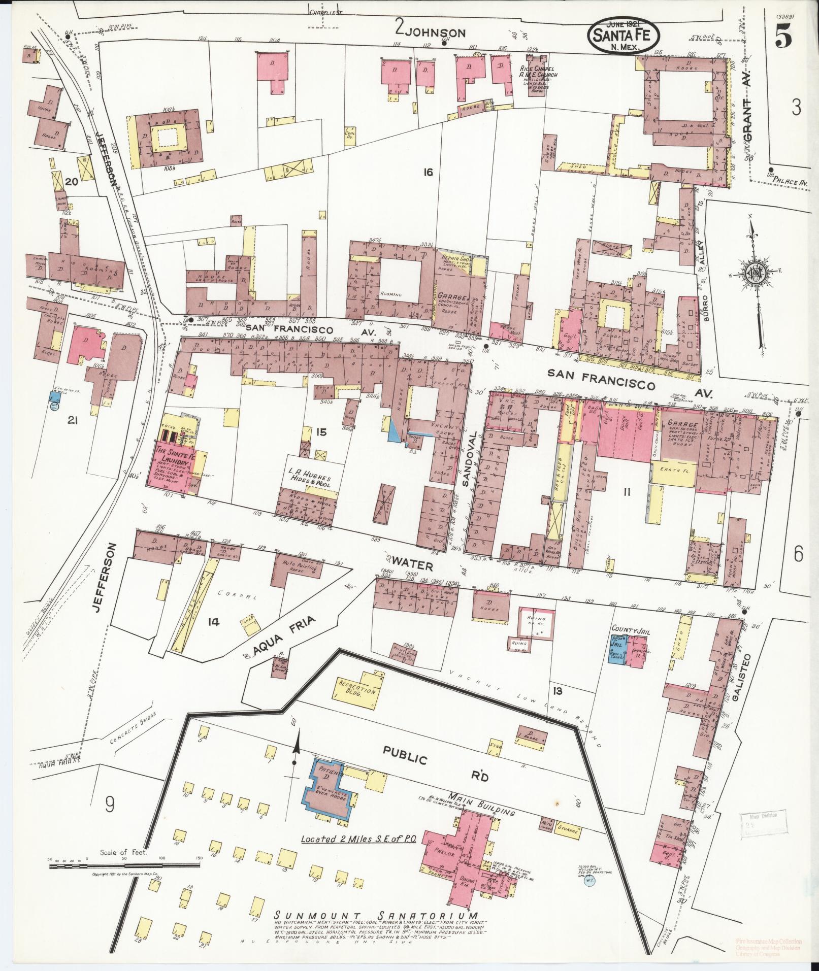 Sanborn Fire Insurance Map from Santa Fe, Santa Fe County, New Mexico (1921), Sheet #0005 - Complete Map Set gallery image, historic Sanborn map, vintage wall art, New Mexico New Mexico