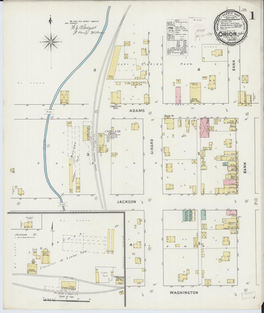 Sanborn Fire Insurance Map from Orion, Henry County, Illinois (1894), Sheet #0001 - Historic Sanborn Fire Insurance Map Print, vintage old map wall art, antique decor, genealogy gift, Illinois Illinois map