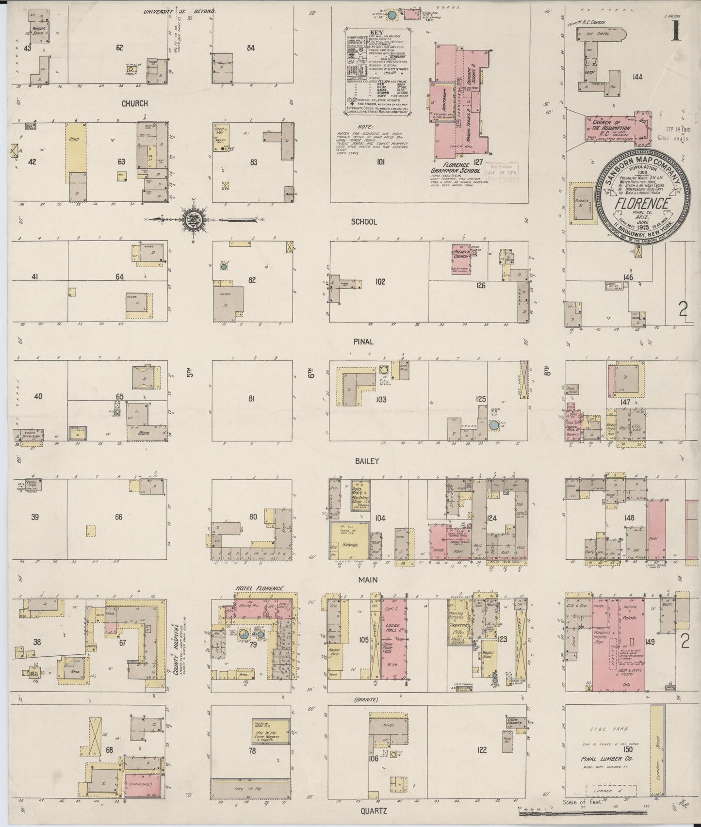 Sanborn Fire Insurance Map from Florence, Pinal County, Arizona. (1915) – Historic Sanborn Fire Insurance Map Print