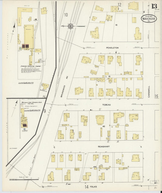 Sanborn Fire Insurance Map from Waycross, Ware County, Georgia (1913), Sheet #0013 - Historic Sanborn Fire Insurance Map Print, vintage old map wall art, antique decor, genealogy gift, Georgia Georgia map