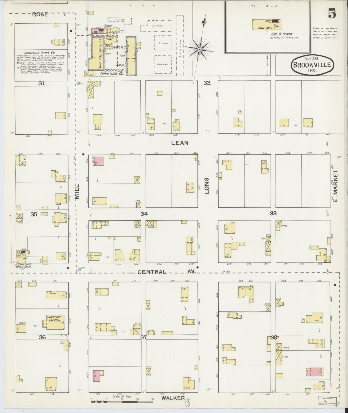 Sanborn Fire Insurance Map from Brookville, Franklin County, Indiana (1892), Sheet #0005 - Historic Sanborn Fire Insurance Map Print, vintage old map wall art, antique decor, genealogy gift, Indiana Indiana map