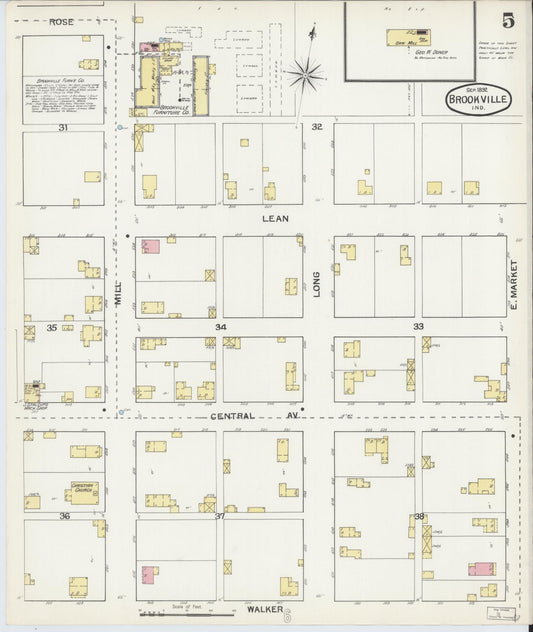 Sanborn Fire Insurance Map from Brookville, Franklin County, Indiana (1892), Sheet #0005 - Historic Sanborn Fire Insurance Map Print, vintage old map wall art, antique decor, genealogy gift, Indiana Indiana map