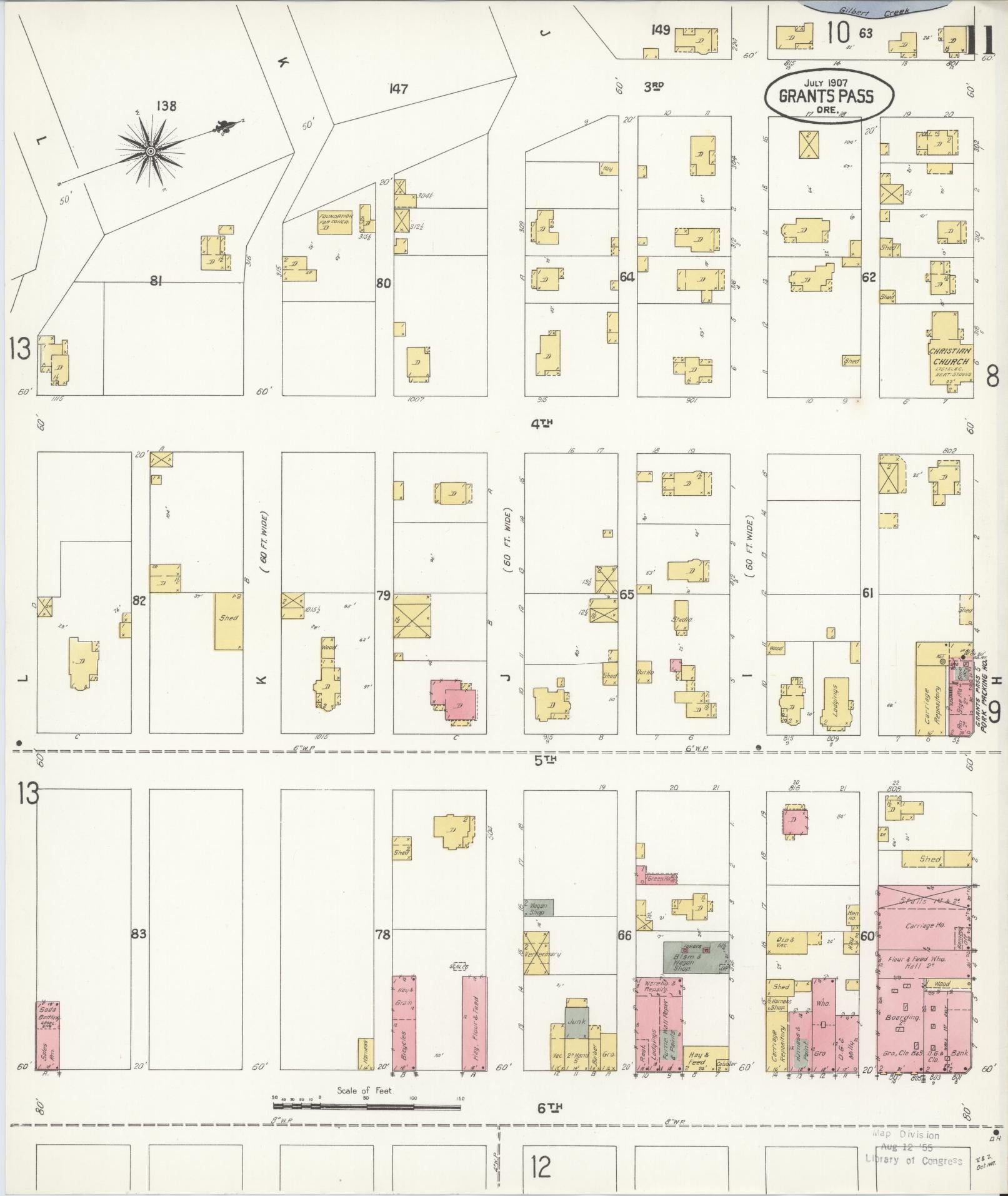 Sanborn Fire Insurance Map from Grants Pass, Josephine County, Oregon (1907), Sheet #0011 - Complete Map Set gallery image, historic Sanborn map, vintage wall art, Oregon Oregon