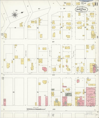 Sanborn Fire Insurance Map from Grants Pass, Josephine County, Oregon (1907), Sheet #0011 - Complete Map Set gallery image, historic Sanborn map, vintage wall art, Oregon Oregon