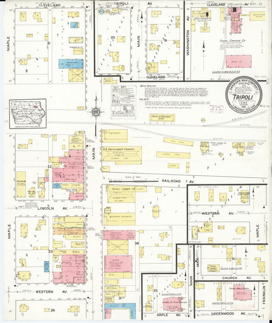 Sanborn Fire Insurance Map from Tripoli, Bremer County, Iowa (1915), Sheet #0001 - Historic Sanborn Fire Insurance Map Print, vintage old map wall art