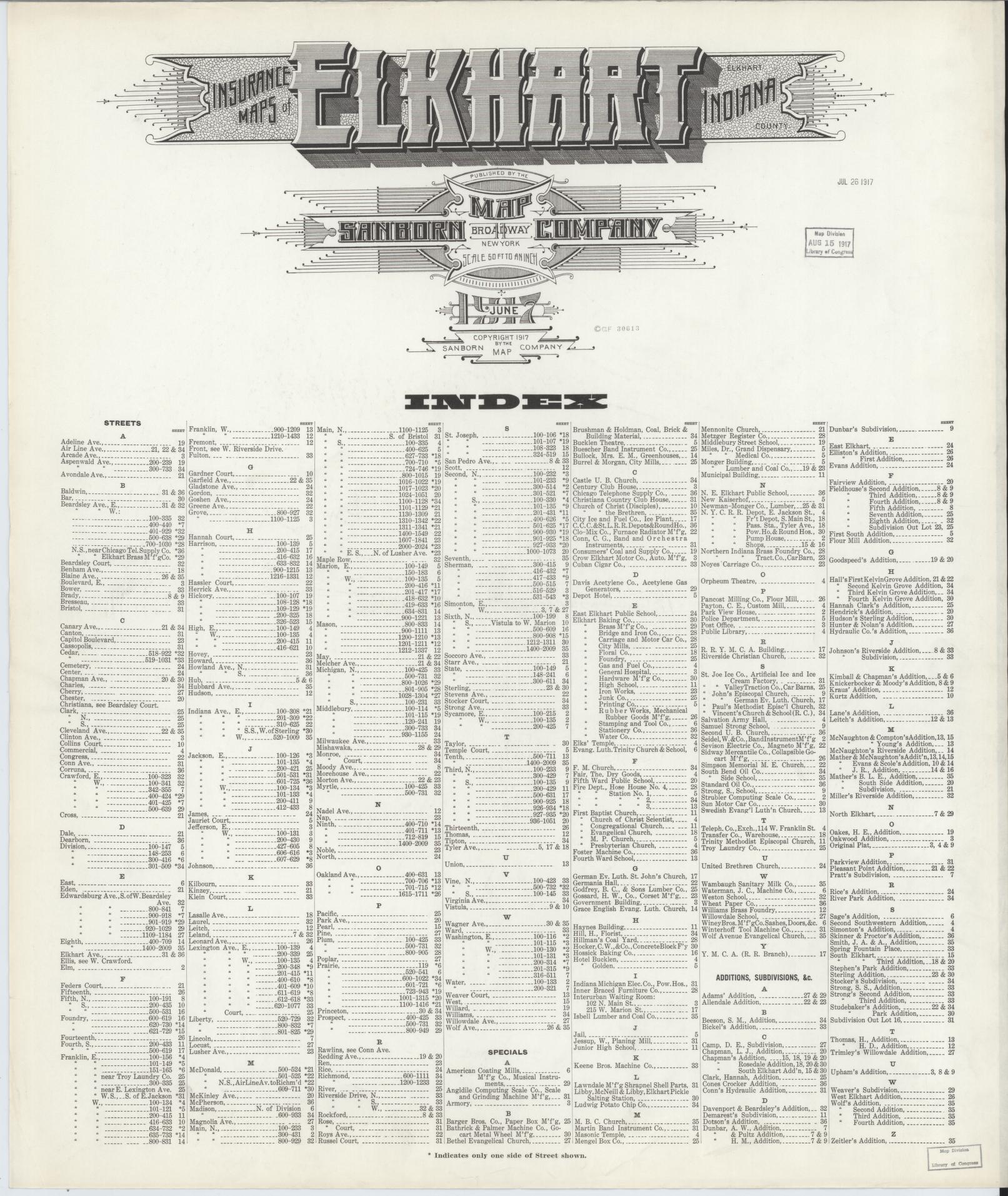 Sanborn Fire Insurance Map from Elkhart, Elkhart County, Indiana. (1917) – Historic Sanborn Fire Insurance Map Print