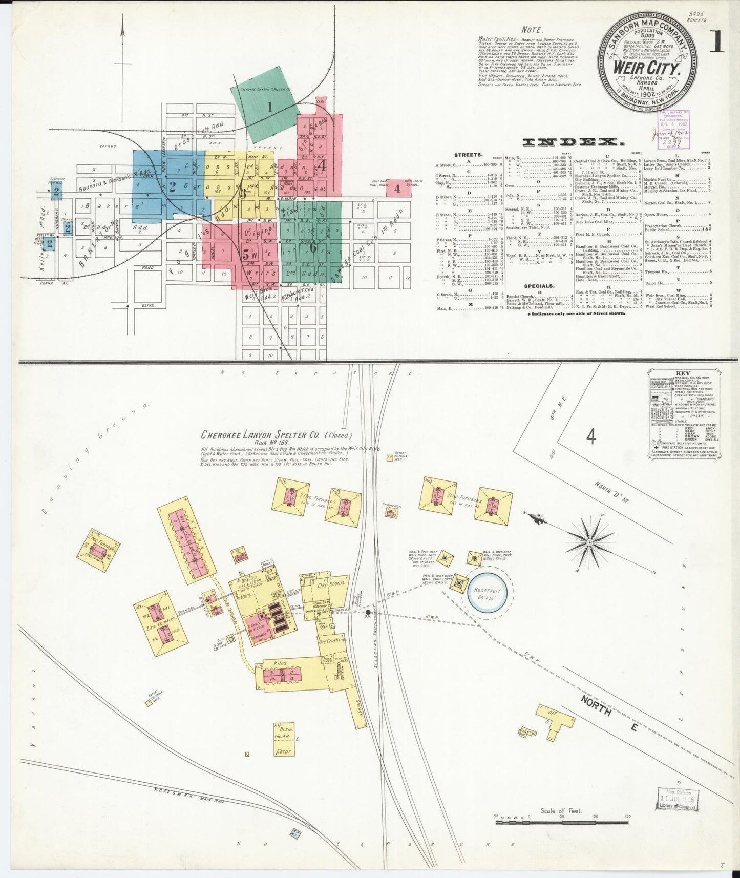 Sanborn Fire Insurance Map from Weir, Cherokee County, Kansas (1902), Sheet #0001 - Historic Sanborn Fire Insurance Map Print, vintage old map wall art, antique decor, genealogy gift, Kansas Kansas map