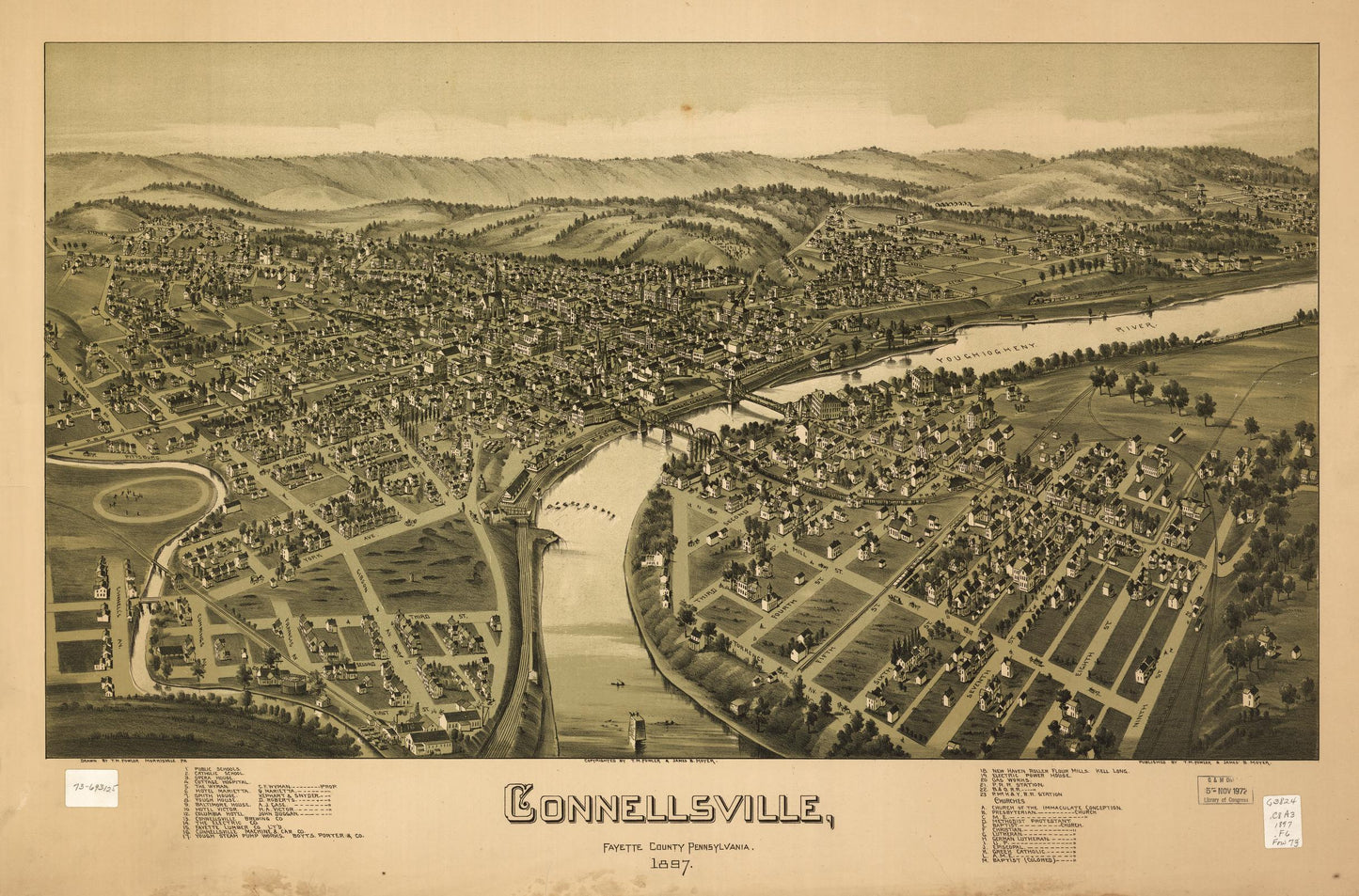 Connellsville, Fayette County, Pennsylvania 1897 (1897) – Historic Bird’s-Eye View Panorama Print