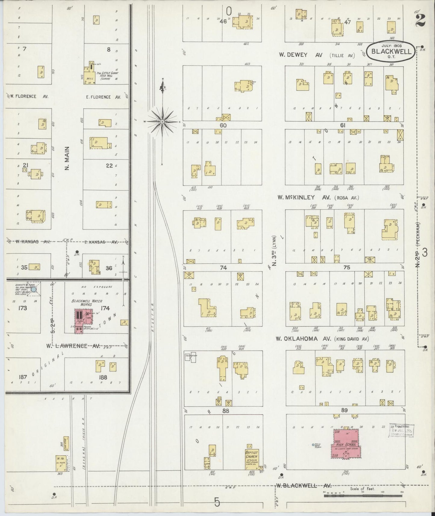 Sanborn Fire Insurance Map from Blackwell, Kay County, Oklahoma (1903), Sheet #0002 - Historic Sanborn Fire Insurance Map Print, vintage old map wall art, antique decor, genealogy gift, Oklahoma Oklahoma map