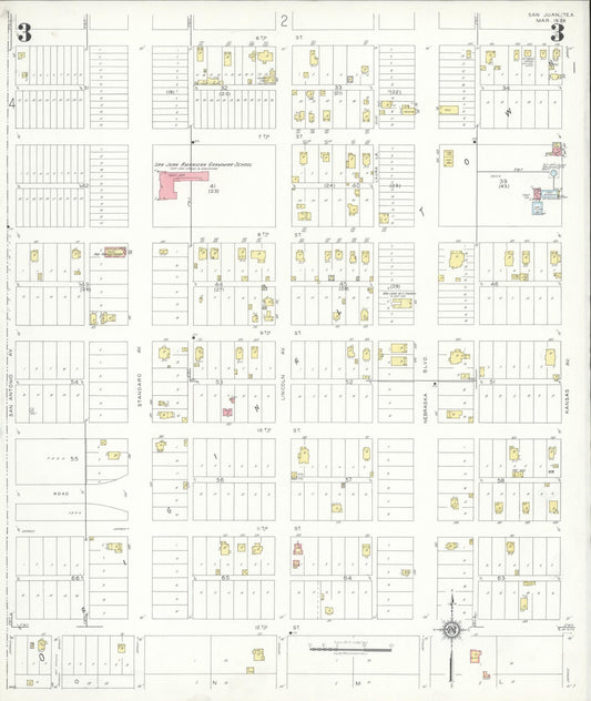 Sanborn Fire Insurance Map from San Juan, Hidalgo County, Texas (1938), Sheet #0003 - Historic Sanborn Fire Insurance Map Print, vintage old map wall art, antique decor, genealogy gift, Texas Texas map