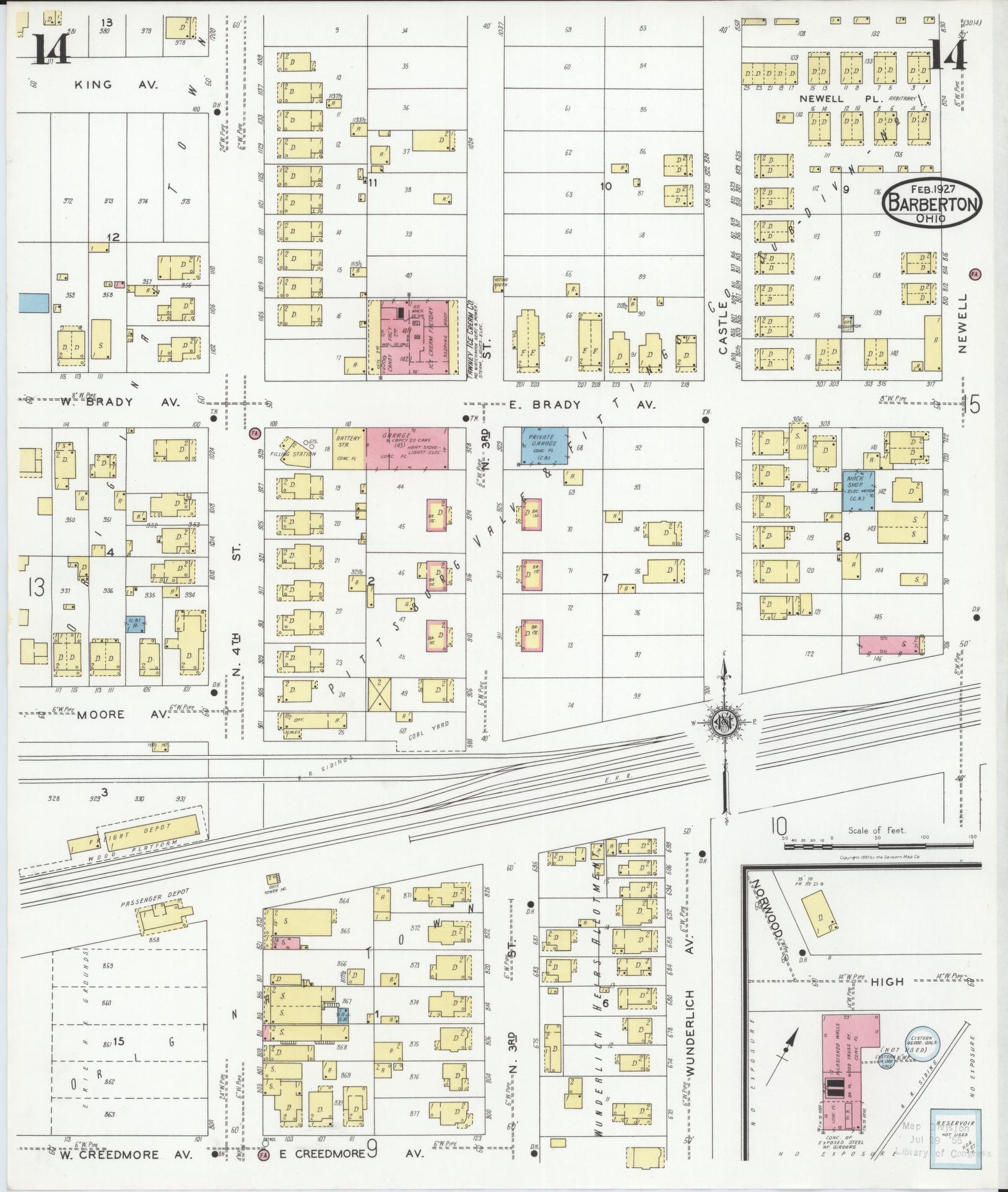 Sanborn Fire Insurance Map from Barberton, Summit County, Ohio (1927), Sheet #0014 - Historic Sanborn Fire Insurance Map Print, vintage old map wall art, antique decor, genealogy gift, Ohio Ohio map