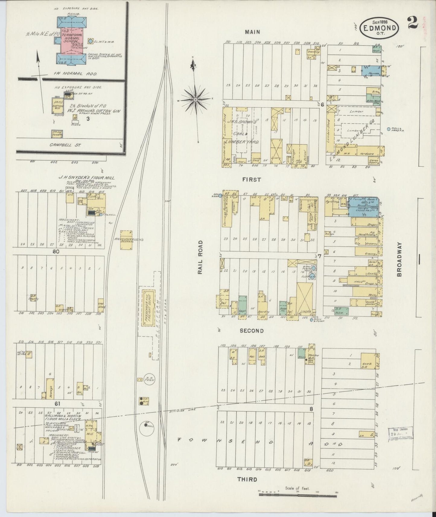 Sanborn Fire Insurance Map from Edmond, Oklahoma County, Oklahoma (1898), Sheet #0002 - Complete Map Set gallery image, historic Sanborn map, vintage wall art, Edmond Oklahoma