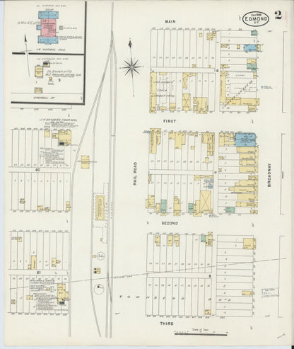 Sanborn Fire Insurance Map from Edmond, Oklahoma County, Oklahoma (1898), Sheet #0002 - Complete Map Set gallery image, historic Sanborn map, vintage wall art, Edmond Oklahoma