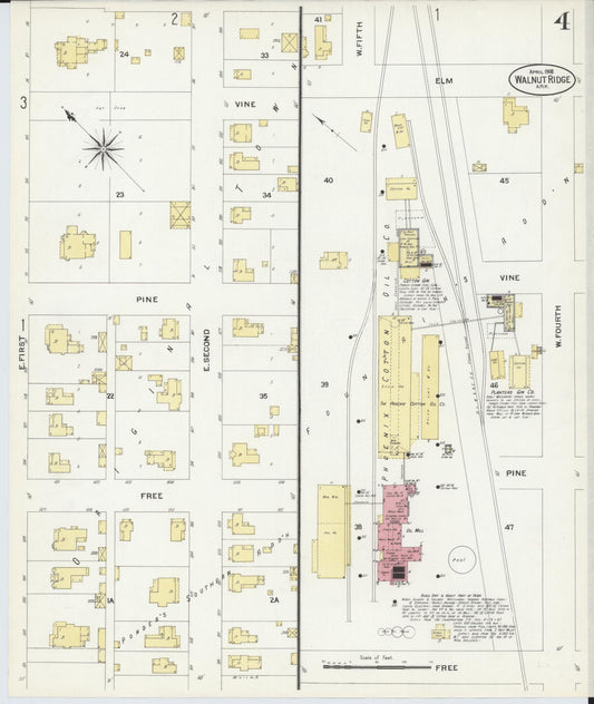 Sanborn Fire Insurance Map from Walnut Ridge, Lawrence County, Arkansas (1908), Sheet #0004 - Historic Sanborn Fire Insurance Map Print, vintage old map wall art, antique decor, genealogy gift, Arkansas Arkansas map