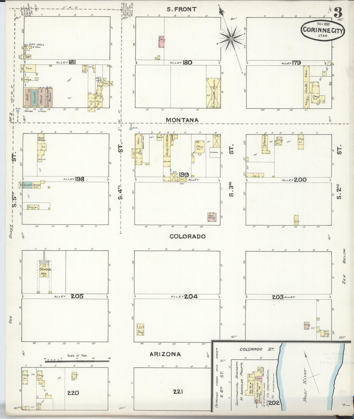Sanborn Fire Insurance Map from Corinne, Box Elder County, Utah (1890), Sheet #0003 - Complete Map Set gallery image, historic Sanborn map, vintage wall art, Utah Utah