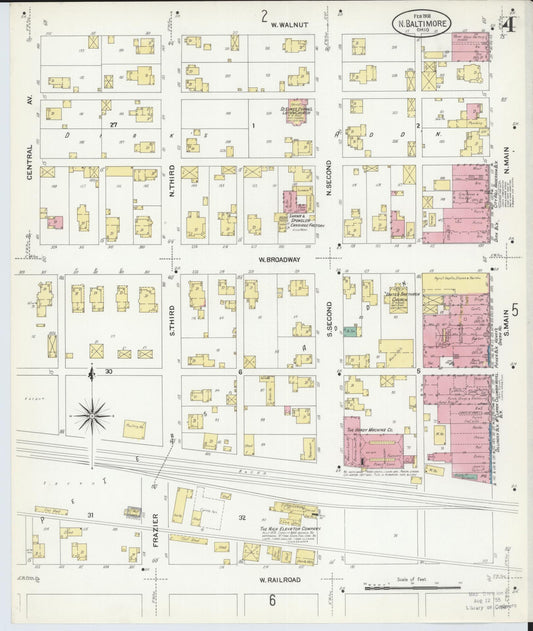 Sanborn Fire Insurance Map from North Baltimore, Wood County, Ohio (1908), Sheet #0004 - Historic Sanborn Fire Insurance Map Print, vintage old map wall art, antique decor, genealogy gift, Ohio Ohio map