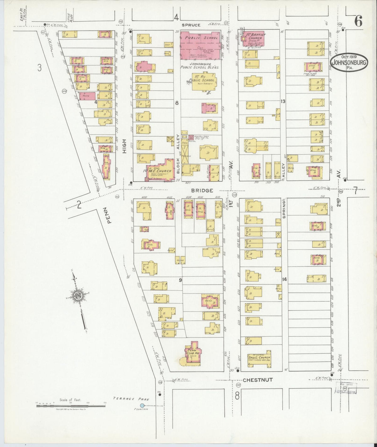 Sanborn Fire Insurance Map from Johnsonburg, Elk County, Pennsylvania (1919), Sheet #0006 - Historic Sanborn Fire Insurance Map Print, vintage old map wall art, antique decor, genealogy gift, Pennsylvania Pennsylvania map