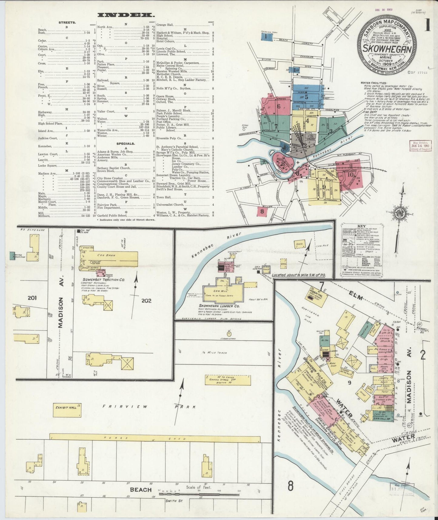 Sanborn Fire Insurance Map from Skowhegan, Somerset County, Maine. (1909) – Historic Sanborn Fire Insurance Map Print