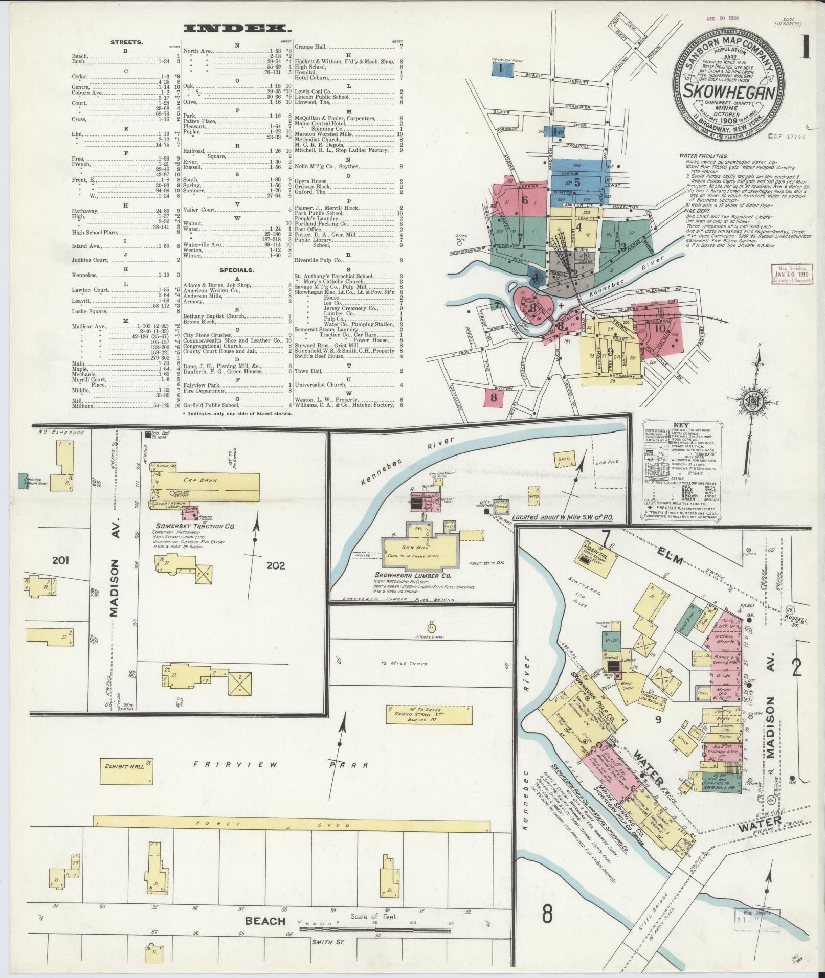 Sanborn Fire Insurance Map from Skowhegan, Somerset County, Maine. (1909) – Historic Sanborn Fire Insurance Map Print
