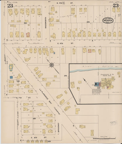 Sanborn Fire Insurance Map from Monroe, Monroe County, Michigan (1922), Sheet #0023 - Historic Sanborn Fire Insurance Map Print, vintage old map wall art, antique decor, genealogy gift, Michigan Michigan map
