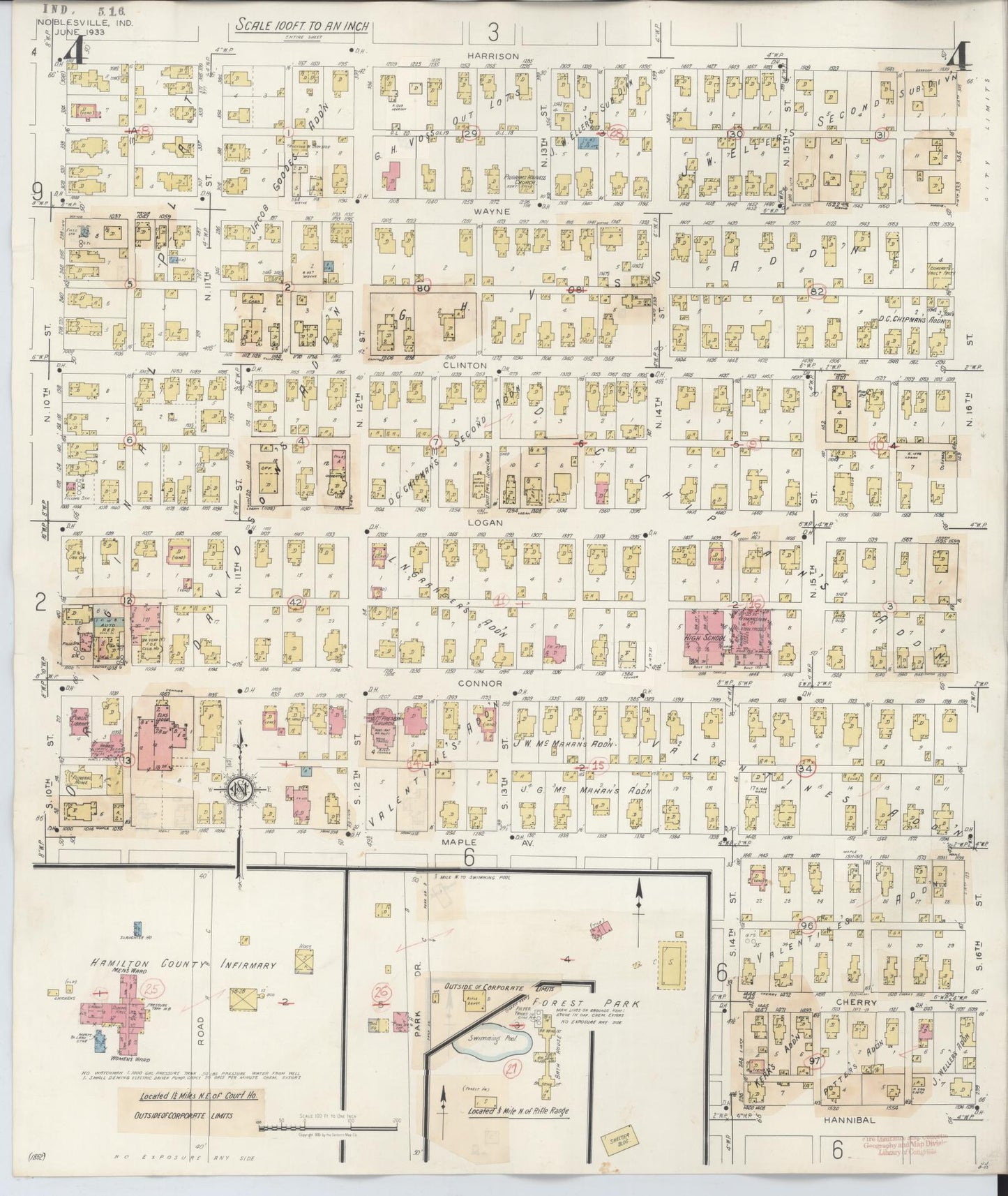 Sanborn Fire Insurance Map from Noblesville, Hamilton County, Indiana (1947), Sheet #0004 - Complete Map Set gallery image, historic Sanborn map, vintage wall art, Indiana Indiana