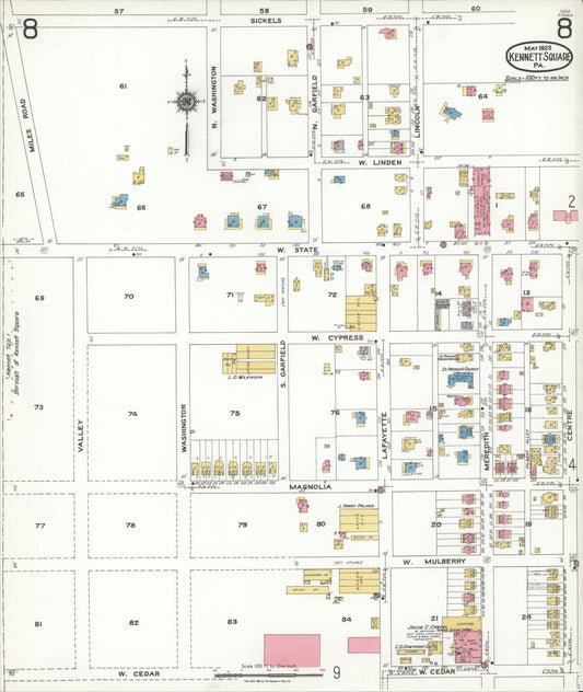 Sanborn Fire Insurance Map from Kennett Square, Chester County, Pennsylvania (1923), Sheet #0008 - Historic Sanborn Fire Insurance Map Print, vintage old map wall art, antique decor, genealogy gift, Pennsylvania Pennsylvania map