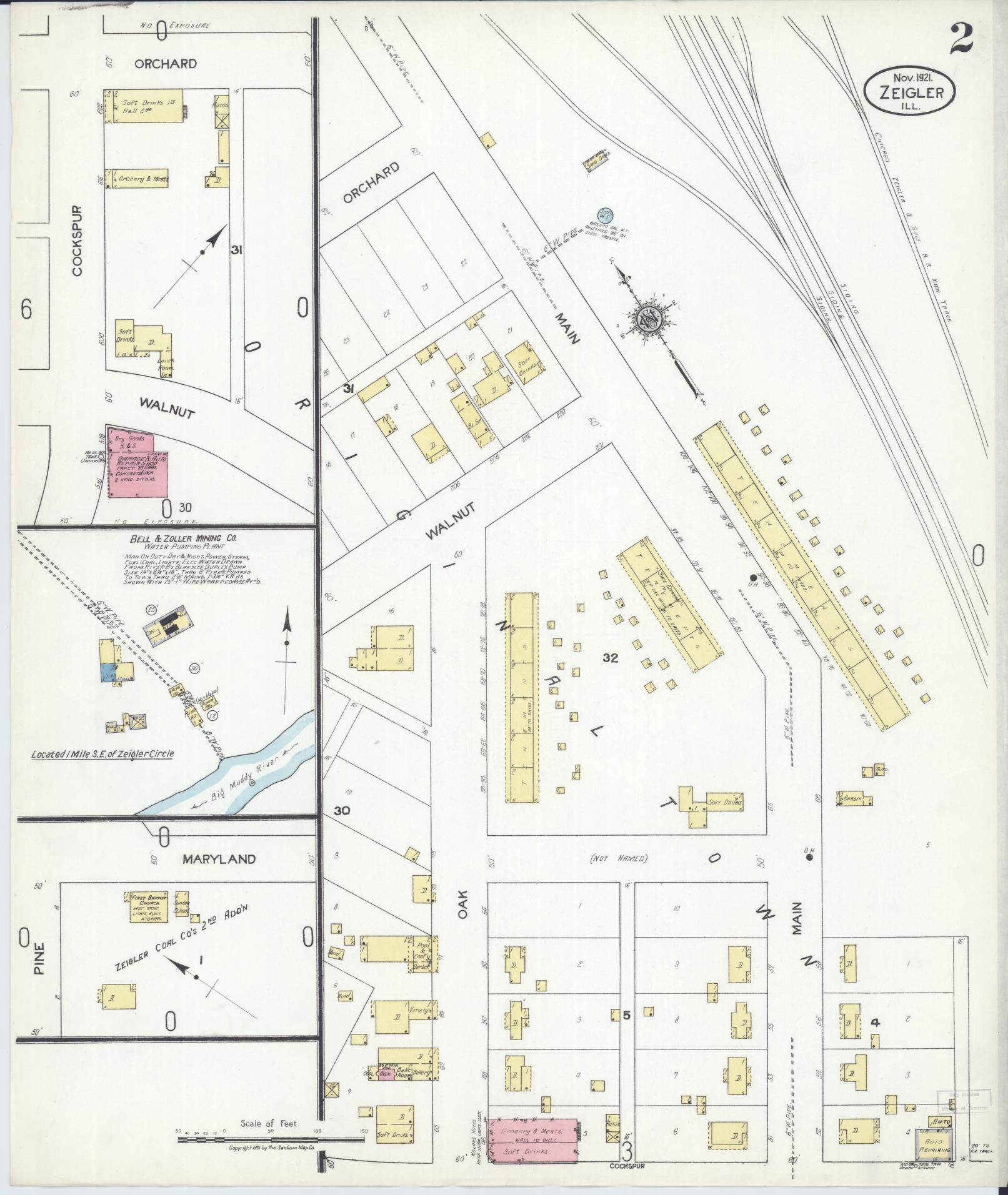 Sanborn Fire Insurance Map from Zeigler, Franklin County, Illinois (1921), Sheet #0002 - Complete Map Set gallery image, historic Sanborn map, vintage wall art, Illinois Illinois