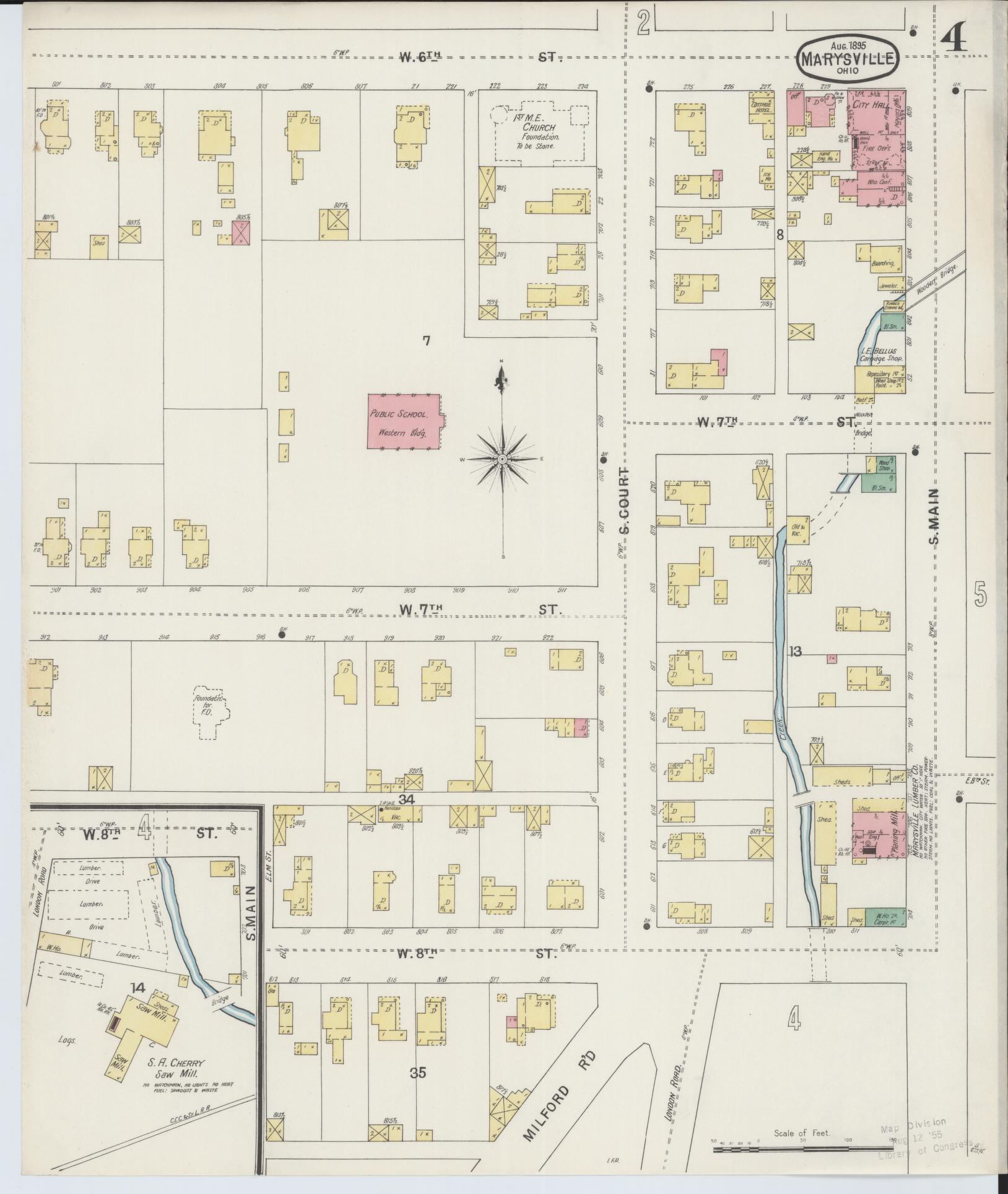 Sanborn Fire Insurance Map from Marysville, Union County, Ohio (1895), Sheet #0004 - Historic Sanborn Fire Insurance Map Print, vintage old map wall art, antique decor, genealogy gift, Ohio Ohio map