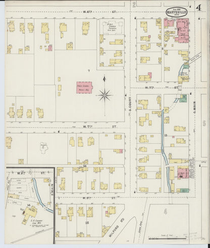 Sanborn Fire Insurance Map from Marysville, Union County, Ohio (1895), Sheet #0004 - Historic Sanborn Fire Insurance Map Print, vintage old map wall art, antique decor, genealogy gift, Ohio Ohio map