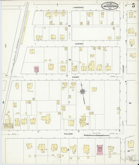 Sanborn Fire Insurance Map from Lawrenceburg, Lawrence County, Tennessee (1910), Sheet #0005 - Historic Sanborn Fire Insurance Map Print, vintage old map wall art, antique decor, genealogy gift, Tennessee Tennessee map