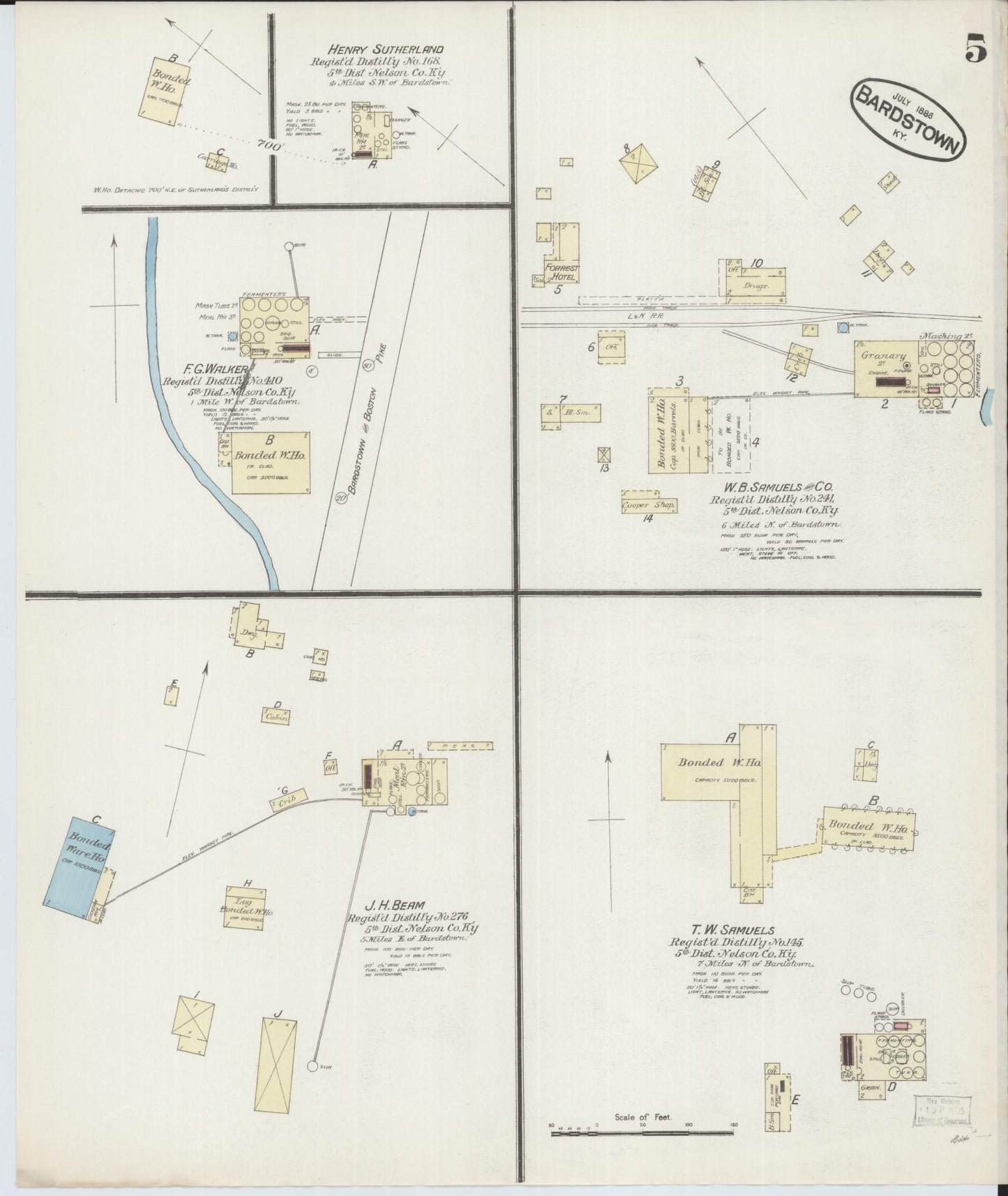 Sanborn Fire Insurance Map from Bardstown, Nelson County, Kentucky (1886), Sheet #0005 - Complete Map Set gallery image, historic Sanborn map, vintage wall art, Kentucky Kentucky