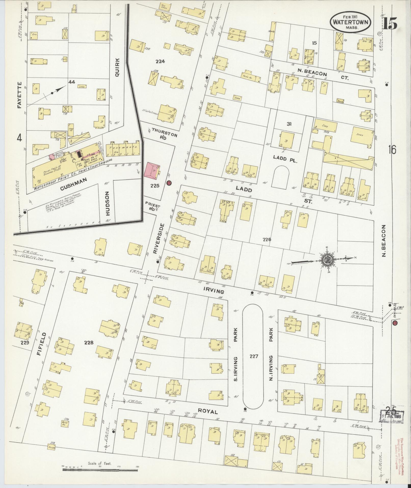 Sanborn Fire Insurance Map from Watertown, Middlesex County, Massachusetts (1911), Sheet #0015 - Historic Sanborn Fire Insurance Map Print, vintage old map wall art, antique decor, genealogy gift, Massachusetts Massachusetts map