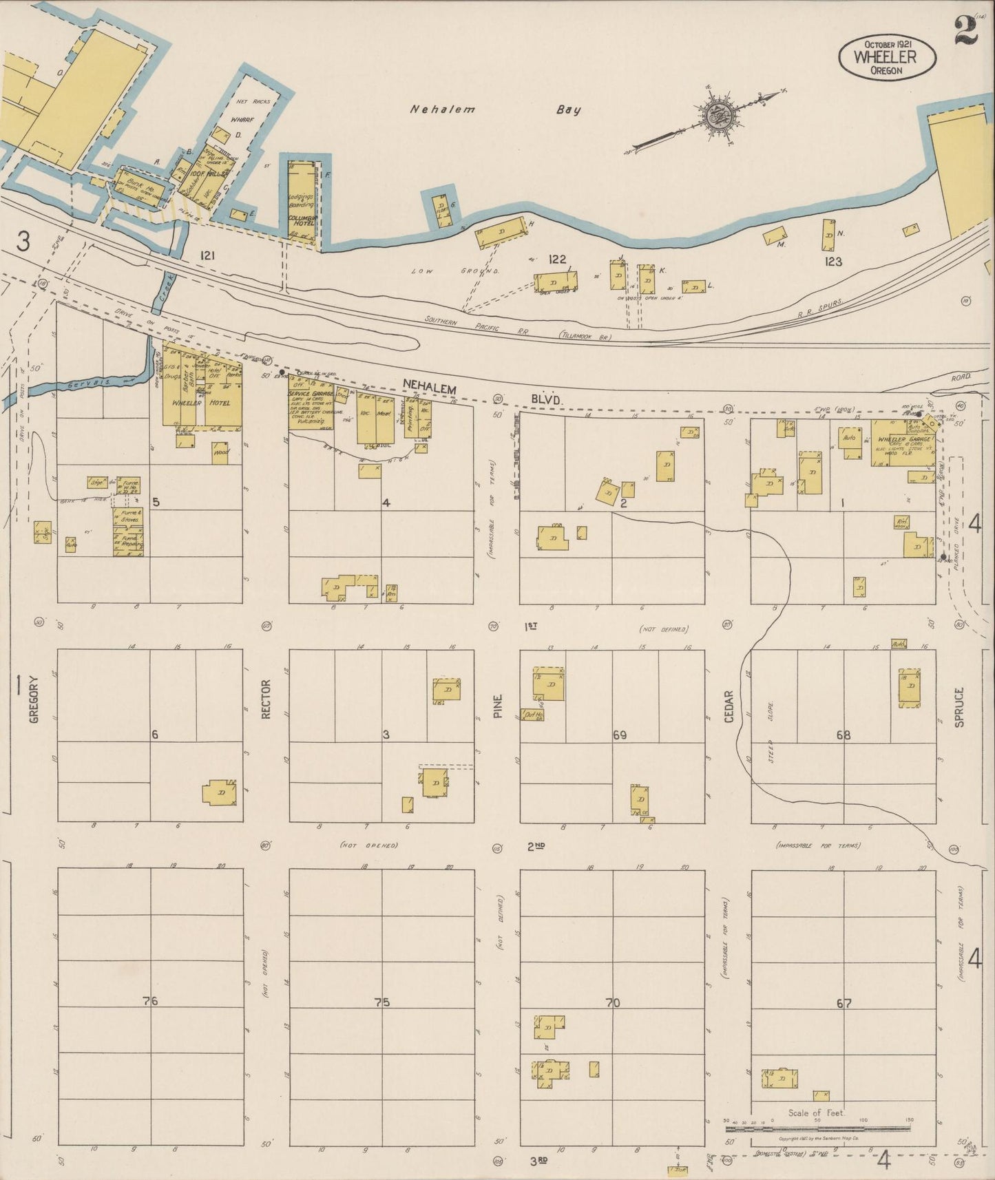 Sanborn Fire Insurance Map from Wheeler, Tillamook County, Oregon (1921), Sheet #0002 - Complete Map Set gallery image, historic Sanborn map, vintage wall art, Oregon Oregon