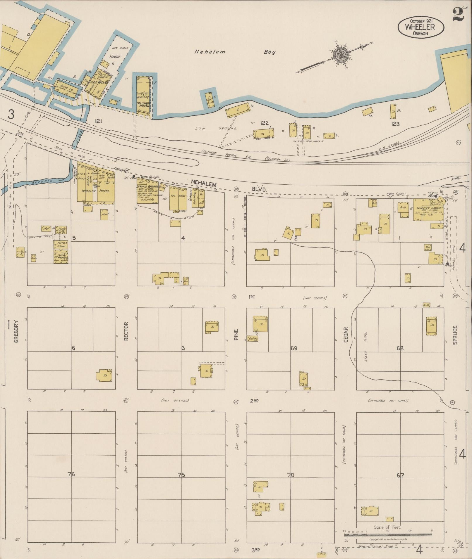 Sanborn Fire Insurance Map from Wheeler, Tillamook County, Oregon (1921), Sheet #0002 - Complete Map Set gallery image, historic Sanborn map, vintage wall art, Oregon Oregon