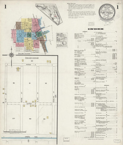 Sanborn Fire Insurance Map from Fort Pierce, St Lucie County, Florida (1924), Sheet #0001 - Historic Sanborn Fire Insurance Map Print, vintage old map wall art, antique decor, genealogy gift, Florida Florida map