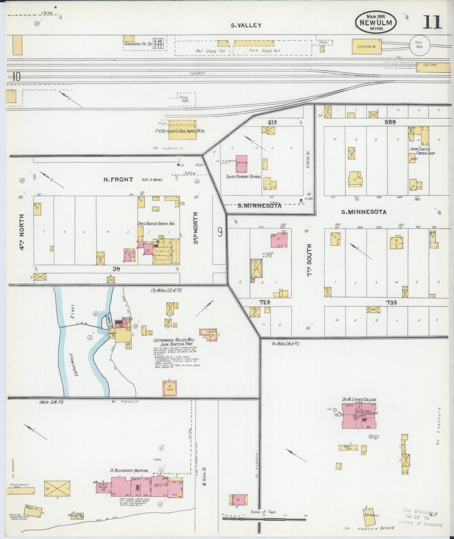 Sanborn Fire Insurance Map from New Ulm, Brown County, Minnesota (1905), Sheet #0011 - Historic Sanborn Fire Insurance Map Print, vintage old map wall art, antique decor, genealogy gift, Minnesota Minnesota map