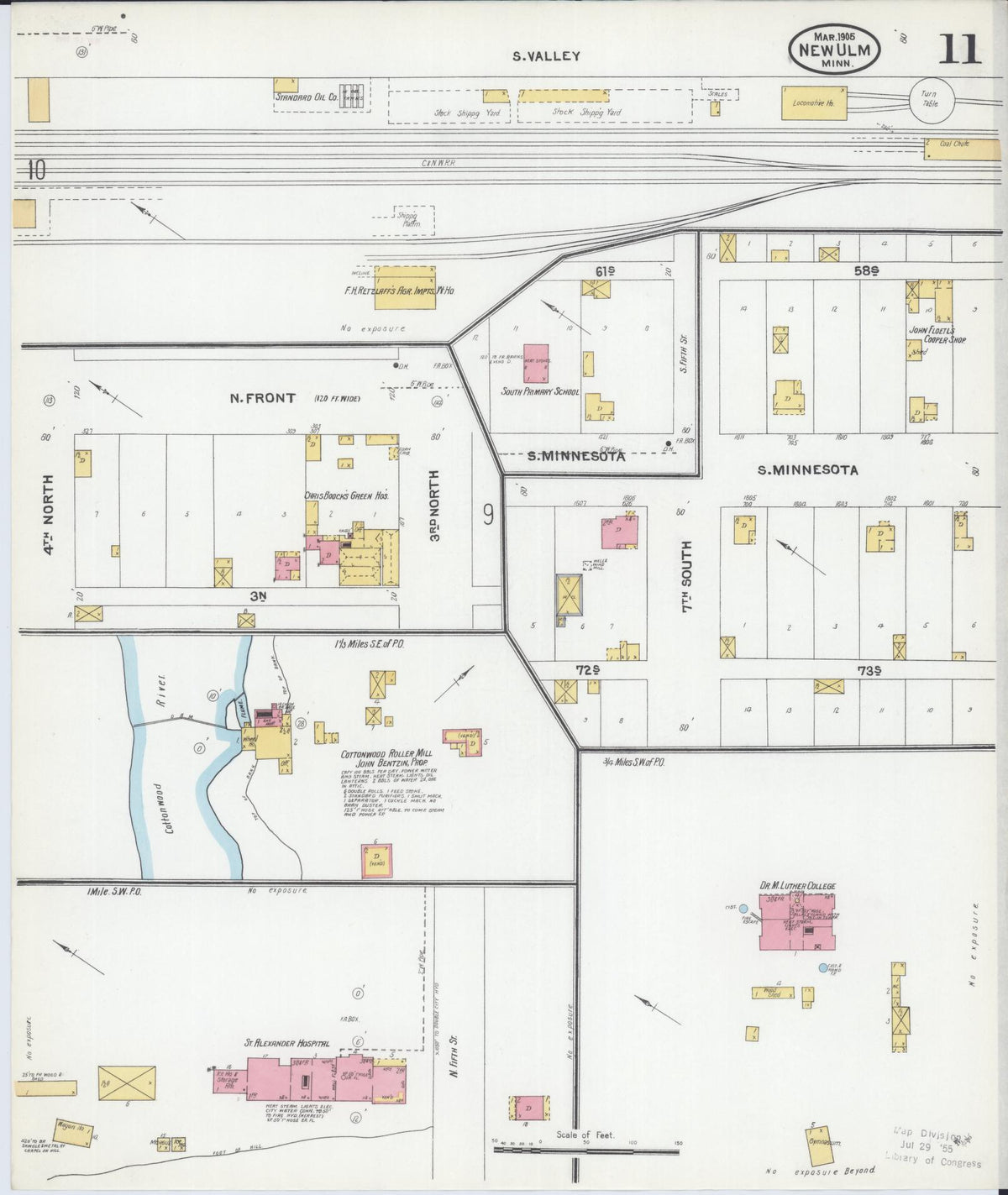 Sanborn Fire Insurance Map from New Ulm, Brown County, Minnesota (1905), Sheet #0011 - Historic Sanborn Fire Insurance Map Print, vintage old map wall art, antique decor, genealogy gift, Minnesota Minnesota map