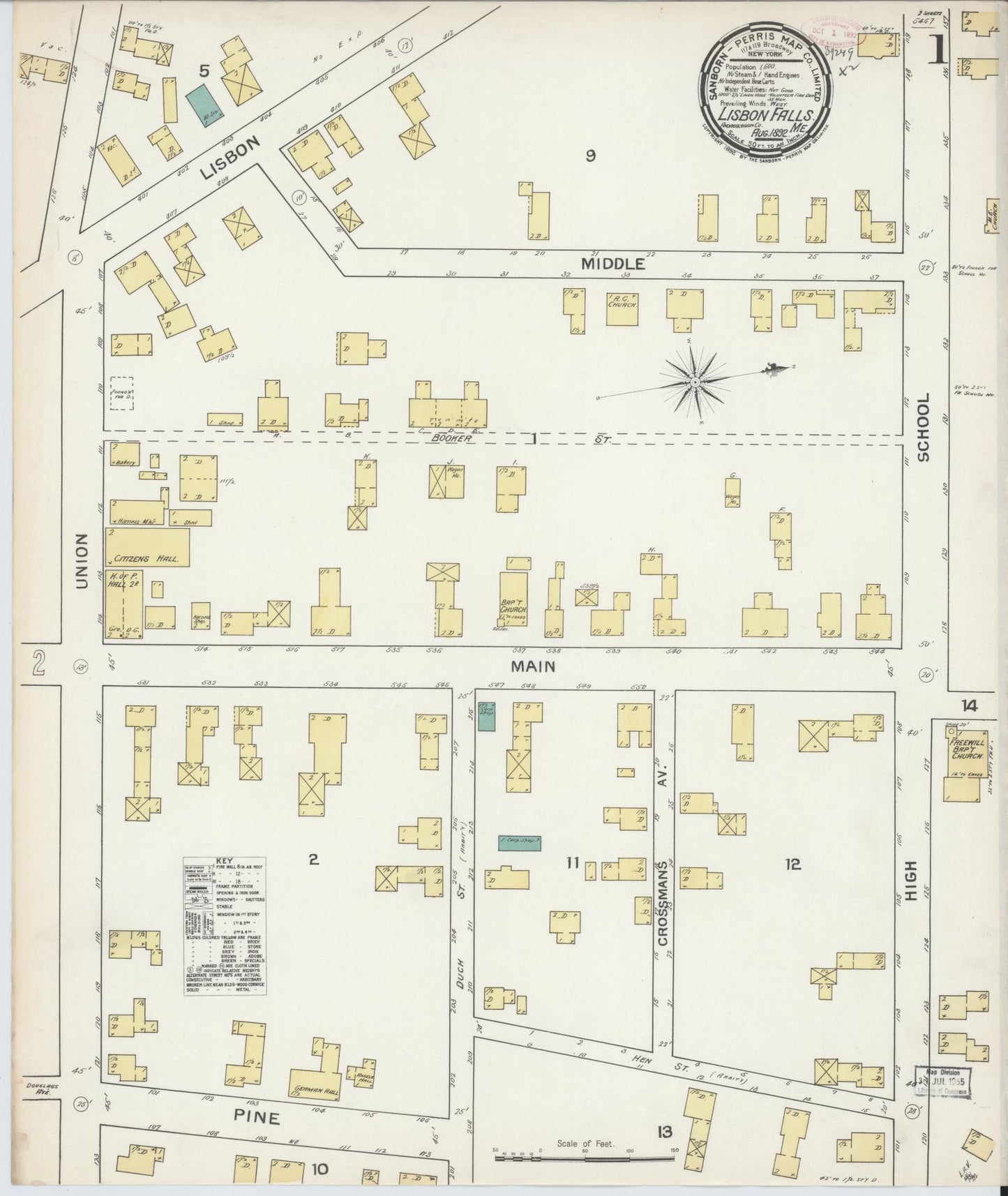 Sanborn Fire Insurance Map from Lisbon Falls, Androscoggin County, Maine. (1892) – Historic Sanborn Fire Insurance Map Print