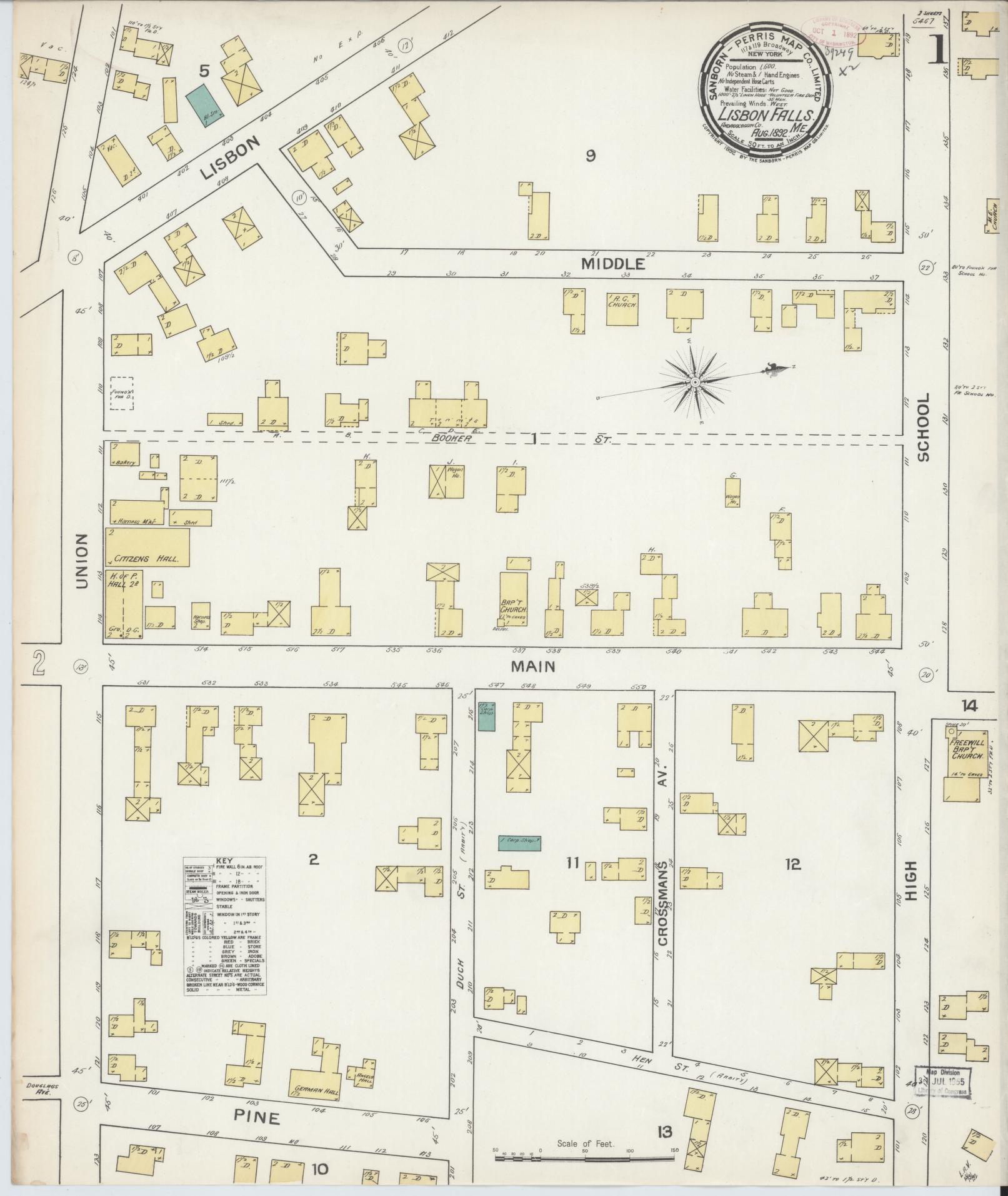 Sanborn Fire Insurance Map from Lisbon Falls, Androscoggin County, Maine. (1892) – Historic Sanborn Fire Insurance Map Print