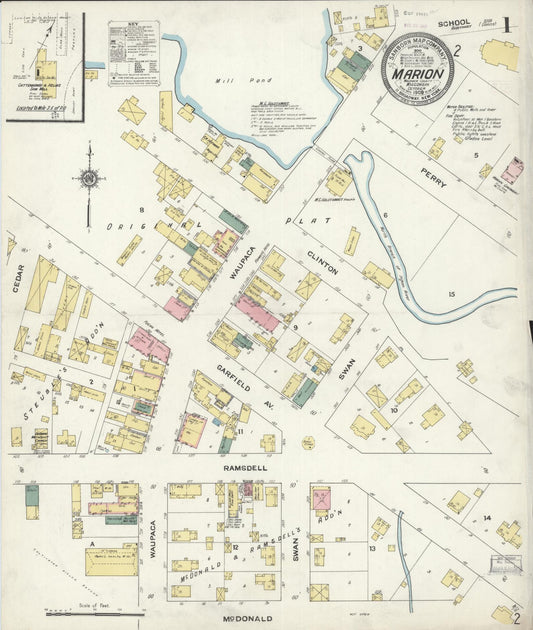 Sanborn Fire Insurance Map from Marion, Waupaca County, Wisconsin (1908), Sheet #0001 - Historic Sanborn Fire Insurance Map Print, vintage old map wall art, antique decor, genealogy gift, Wisconsin Wisconsin map
