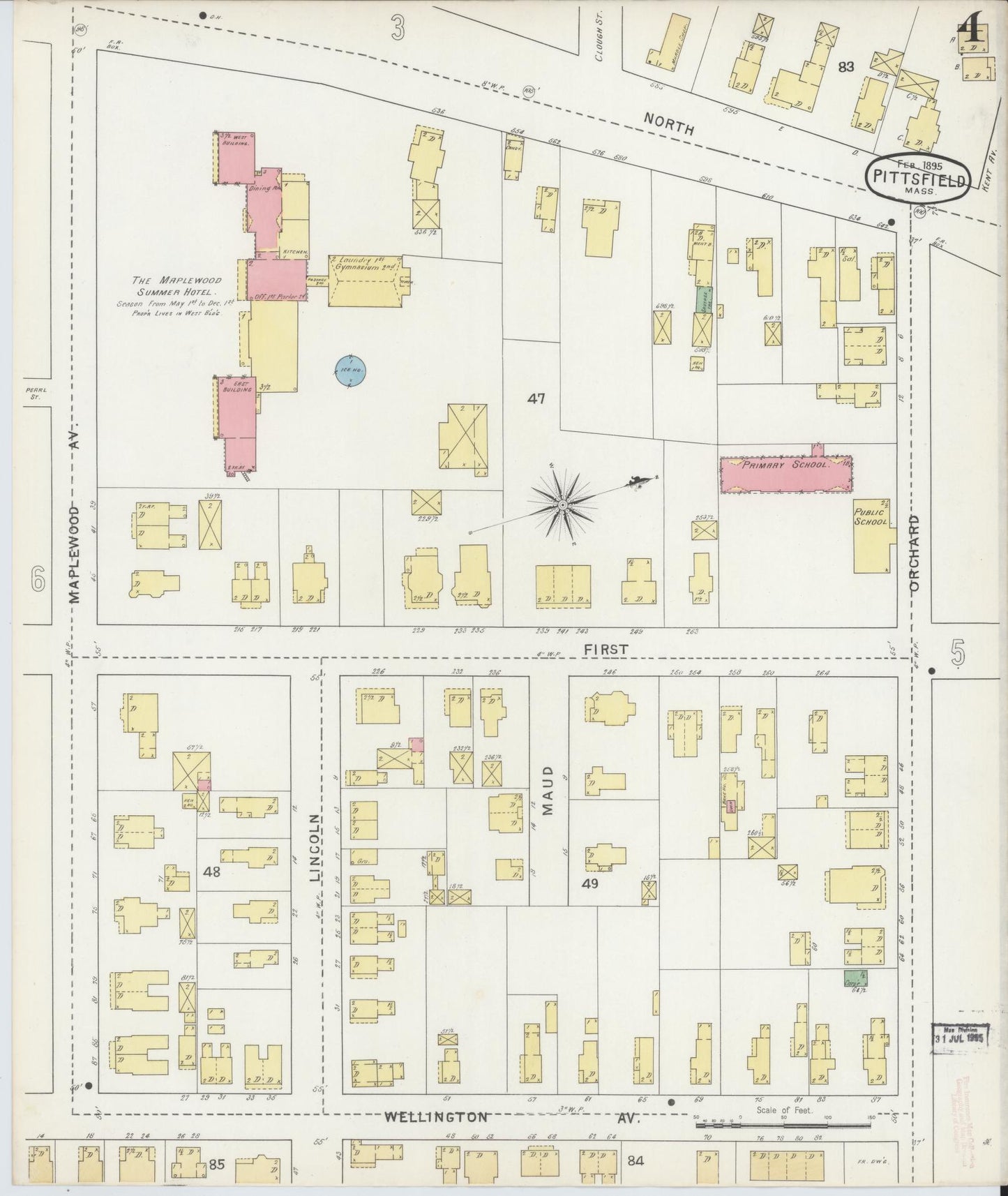 Sanborn Fire Insurance Map from Pittsfield, Berkshire County, Massachusetts (1895), Sheet #0004 - Complete Map Set gallery image, historic Sanborn map, vintage wall art, Massachusetts Massachusetts