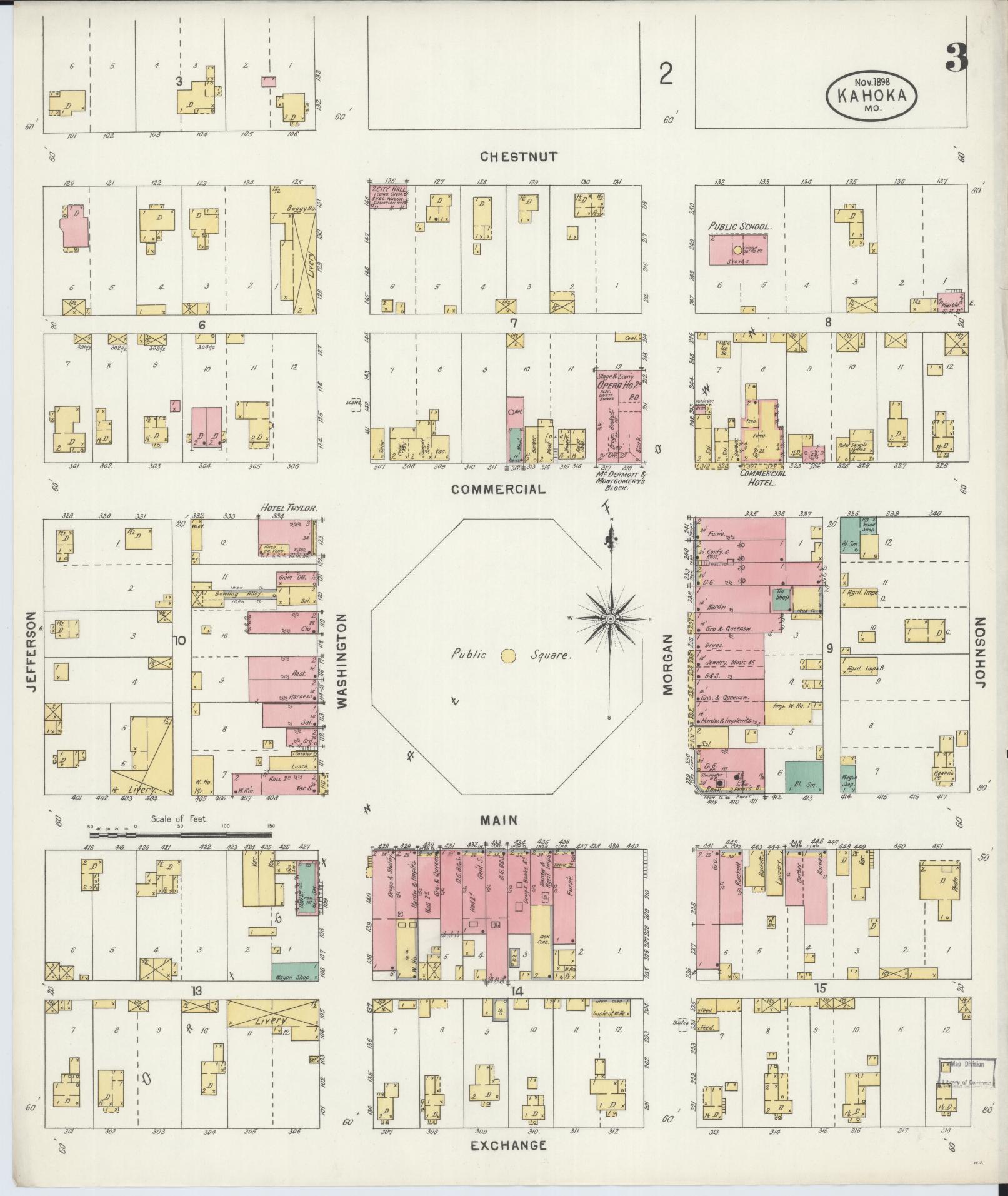 Sanborn Fire Insurance Map from Kahoka, Clark County, Missouri (1898), Sheet #0003 - Historic Sanborn Fire Insurance Map Print, vintage old map wall art, antique decor, genealogy gift, Missouri Missouri map