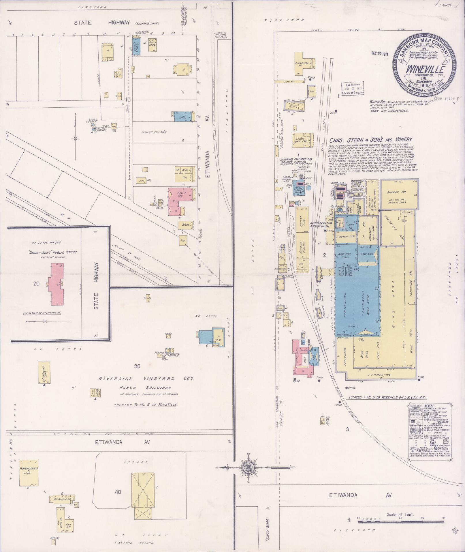 Sanborn Fire Insurance Map from Wineville, Riverside County, California. (1916) – Historic Sanborn Fire Insurance Map Print